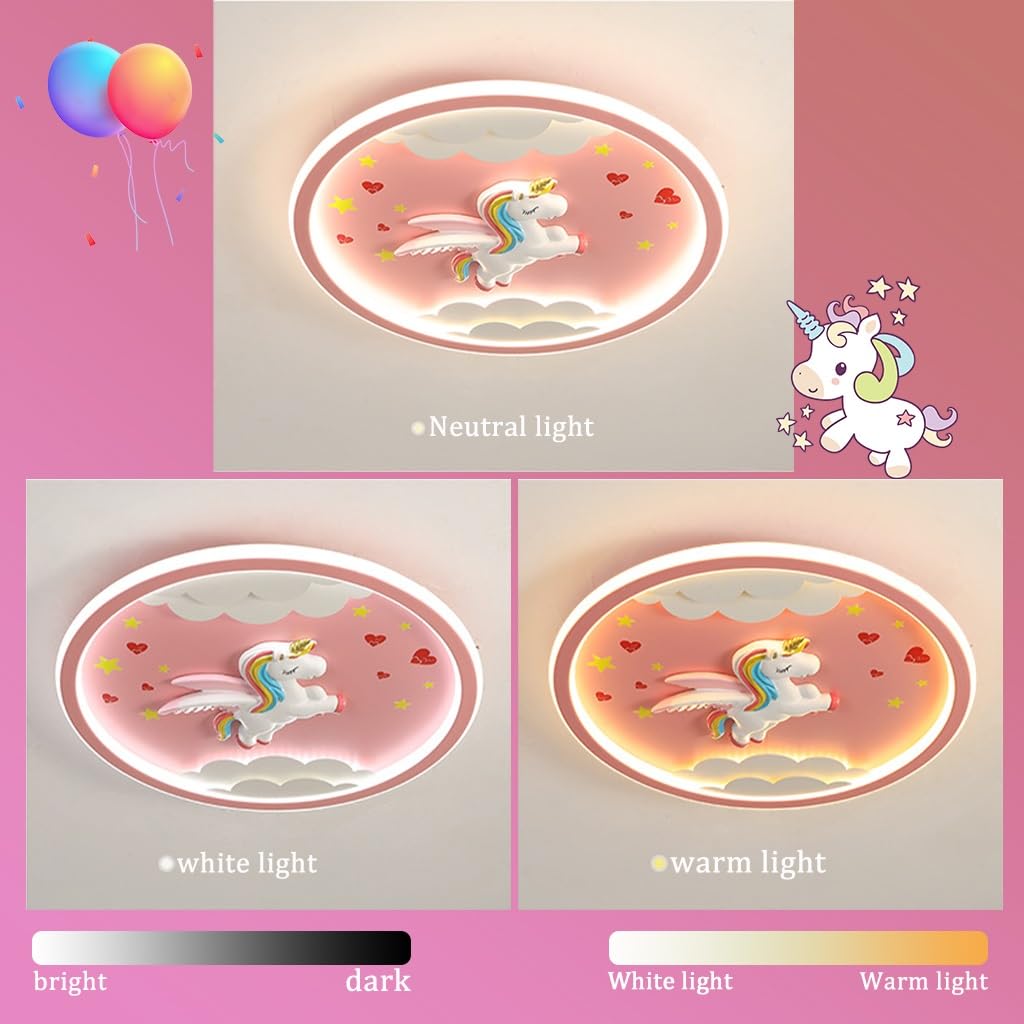 Deckenleuchte LED Innen Rosa Deckenlampe Moderne Dimmbare Einhornlampe 56W Deckenlicht Geeignet für Wohnzimmer Schlafzimmer Flur Kinderzimmer Runde Deckenbeleuchtung