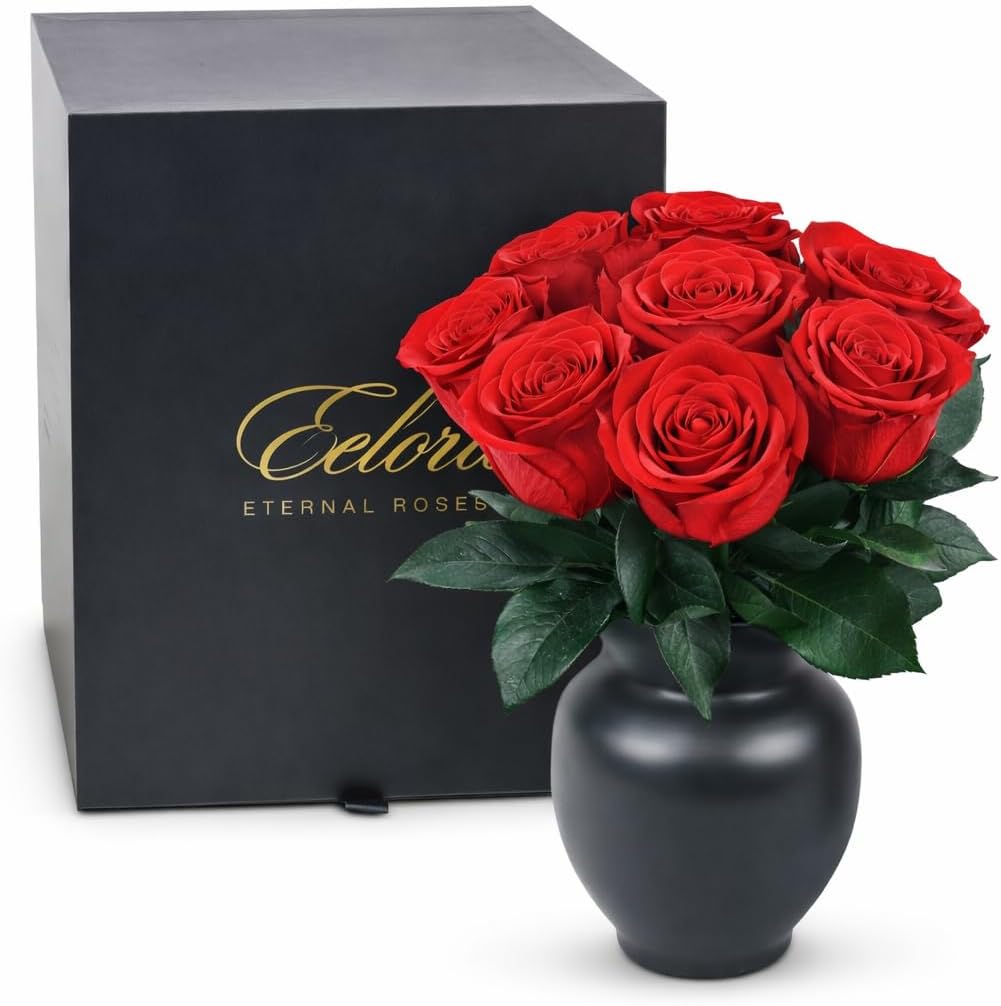 Eclore Floral Preserved Flowers – Forever Roses and Forever Flowers in Vase, Real Preserved Roses, Eternal Flowers, Gift for Mom or Girlfriend - Gift for Birthday Flowers for Delivery