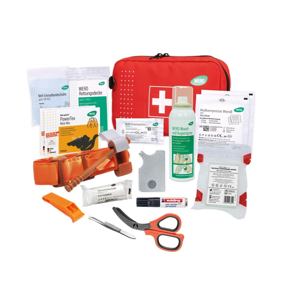 WERO ForestAid Erste-Hilfe-Tasche für Forst & Waldarbeiten | mit Tourniquet, mit Gauze, mit Schere, Notfalltasche