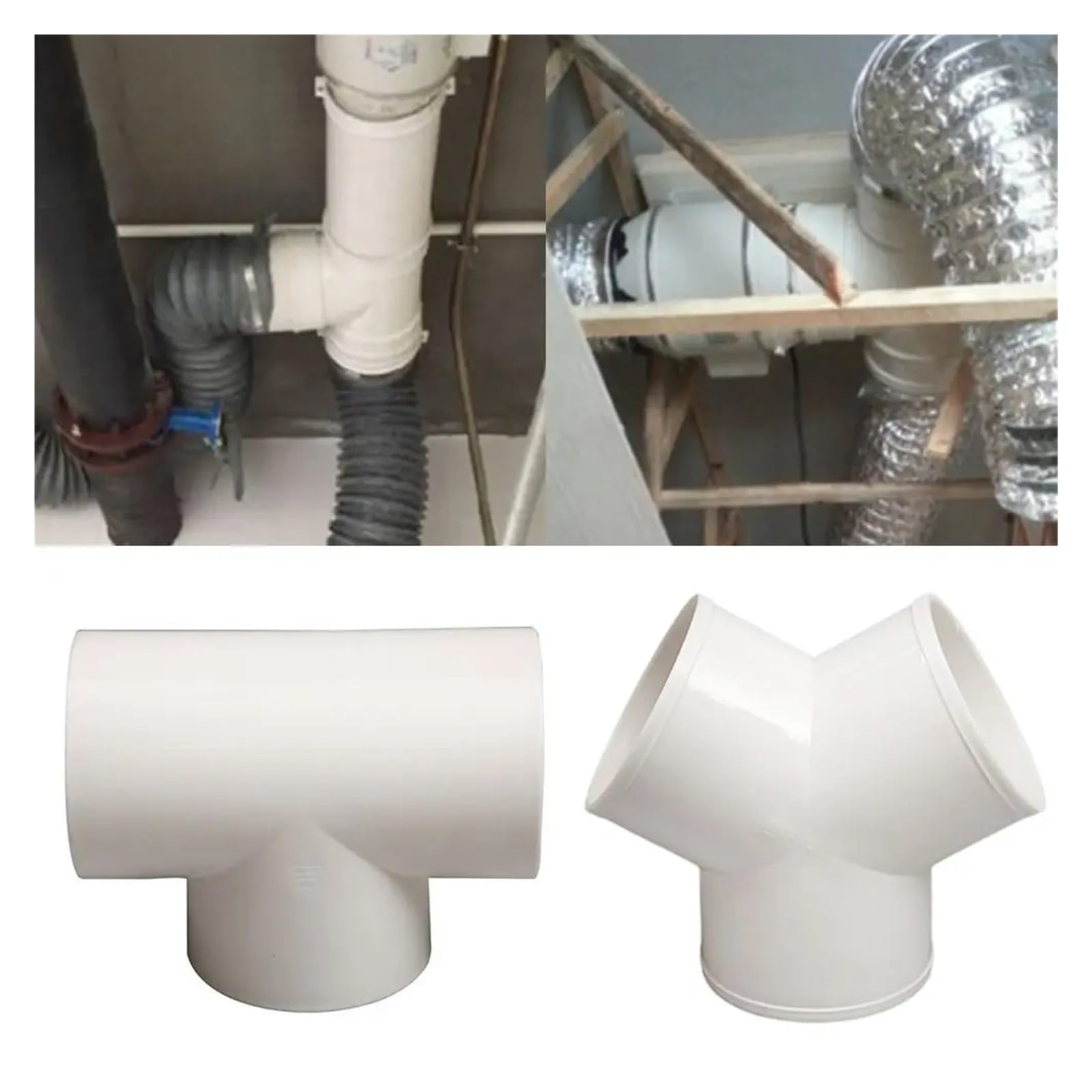 100/150/200mm Kanał T/Y Złącze kanału Szybkie złącze rury wentylacyjnej 3-drożny rozdzielacz Złączki rury wydechowej PVC(200mm-Y Shape)