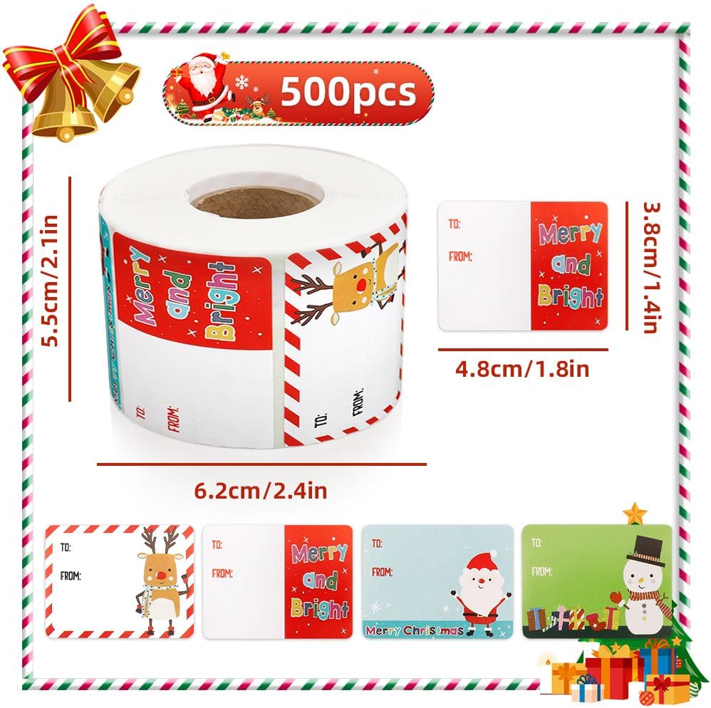 Christmas Gift Tags, 500 PCS Self-Adhesive Gift Tags for Christmas Presents, Xmas Name Tag Stickers Labels for Presents, Bags, Boxes, Wrapping Paper Festival Birthday Holiday Decorations 2 x 1.5 Inch - Image 2