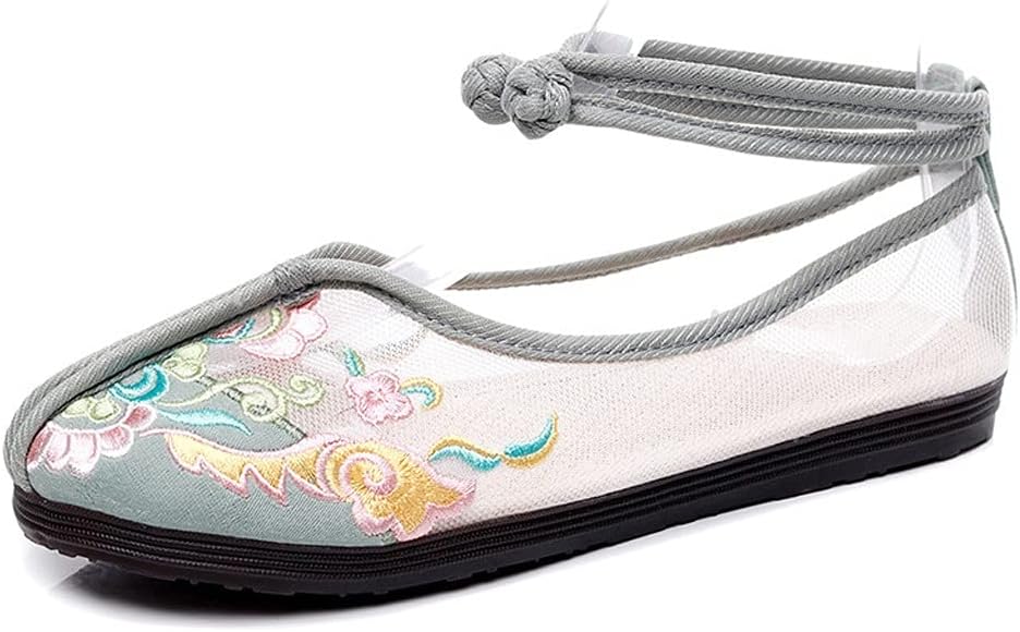 JJZXD フラットボトムレトロ刺繍シューズ女性2021夏の新しい通気性浅い口の婦人靴エスニックスタイルの布の靴女性 (Color 