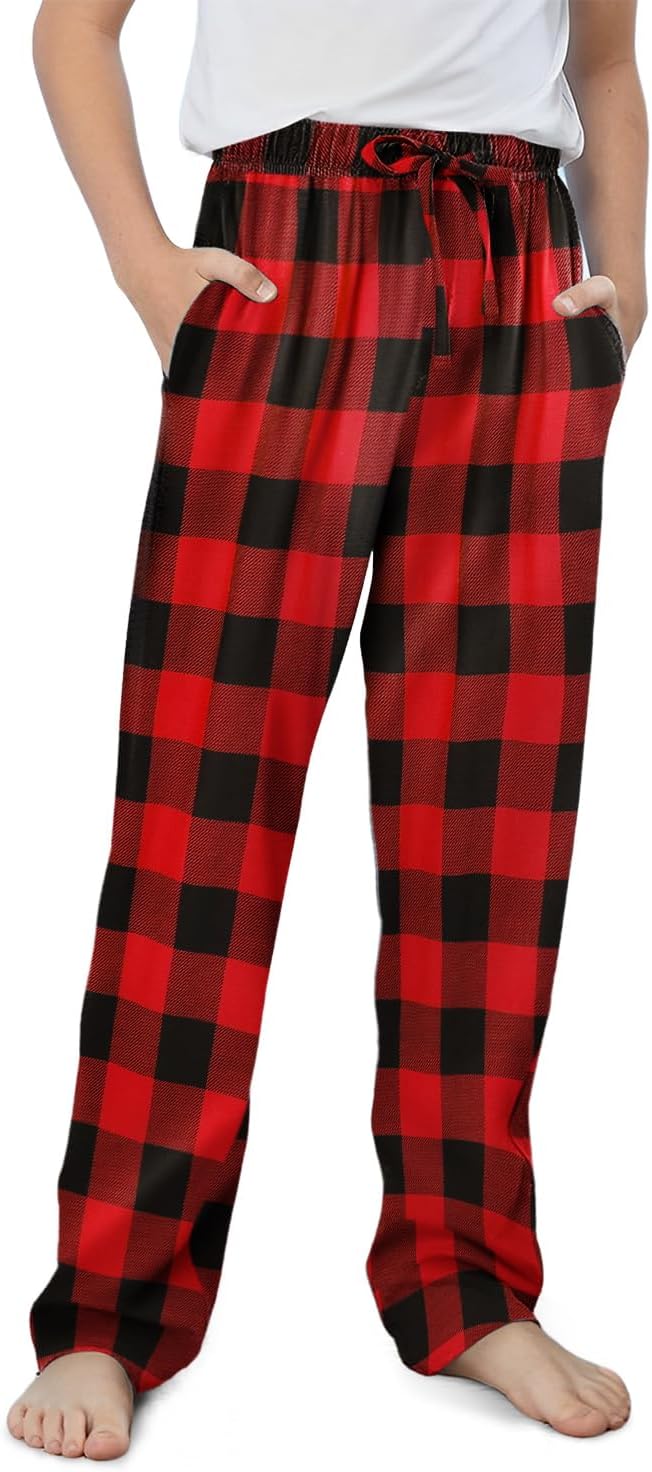 storeofbaby Boys Casual Plaid Pants Loose Elastic Waist Long Trousers with Pockets
