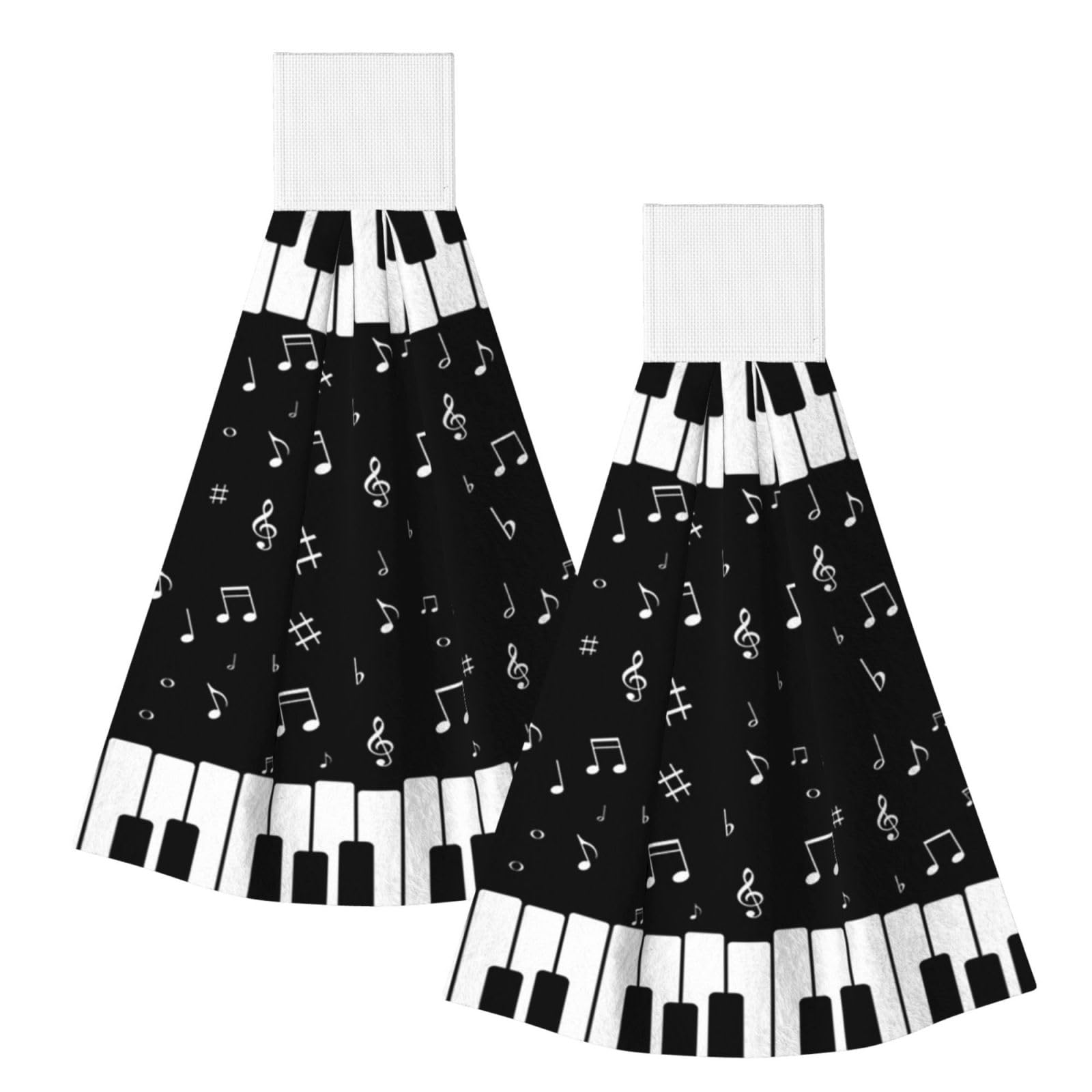DOPKLNA Music Note Piano, 2 Pcs Hanging Coral Fiber Hand Towels for Bathroom, Absorbent Kitchen Towels