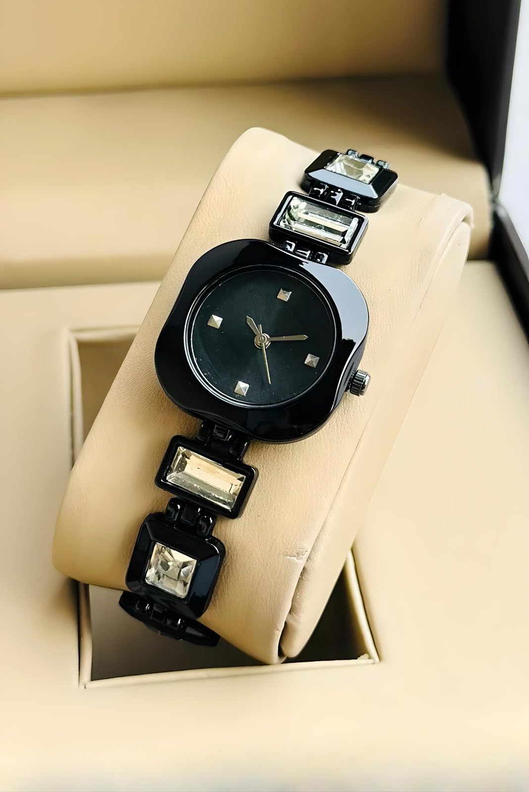 styledose Luxury Round Dial in Square case with Ston Studded brecelet Strap Quartz Analogue Wrist Watches for Women's & Girls&Miss&Ladies (Black) 1