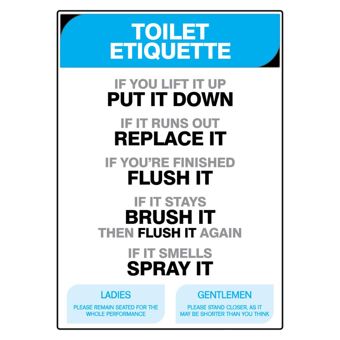 Toilet Etiquette Sign Metal Tin Sign 8 x 12 inch for Industrial & Commercial