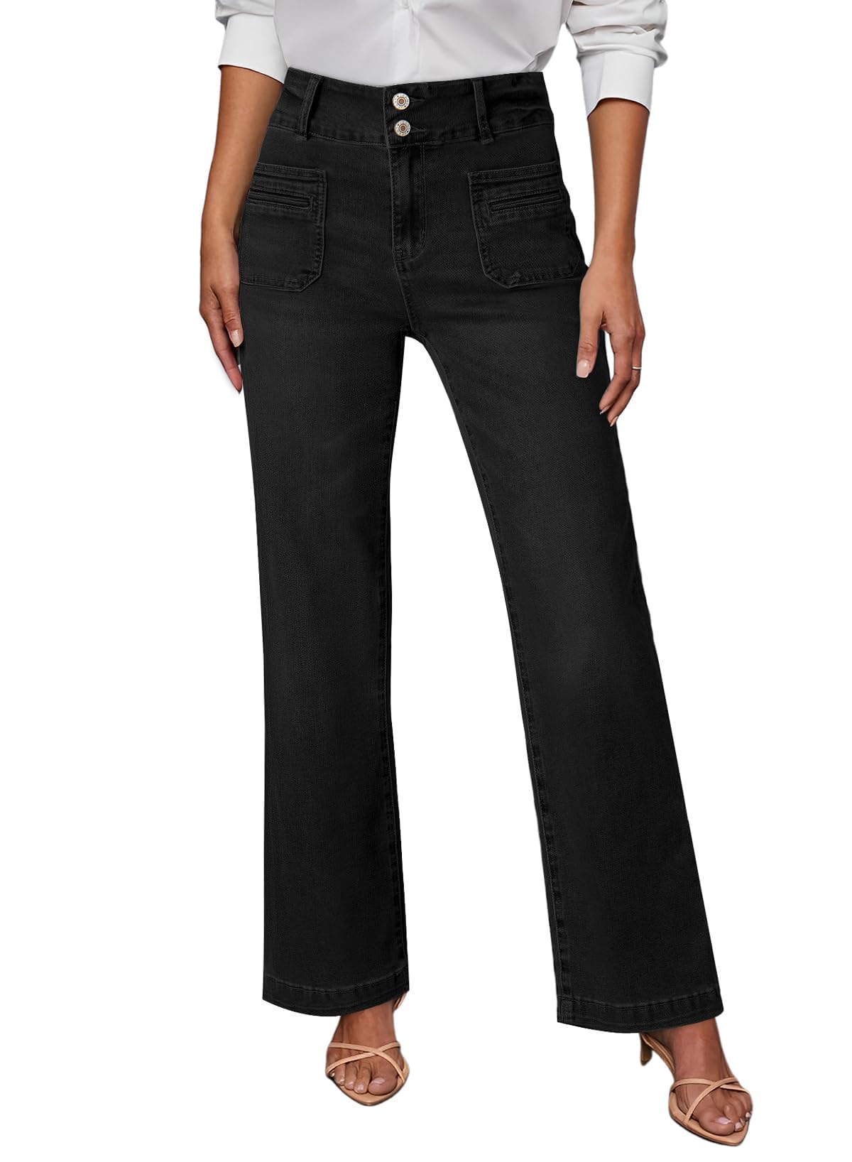Photo 1 of Sidefeel Women's Jeans Straight Leg High Waisted Tummy Control Pockets Front Denim Pants Deep Black Size 2