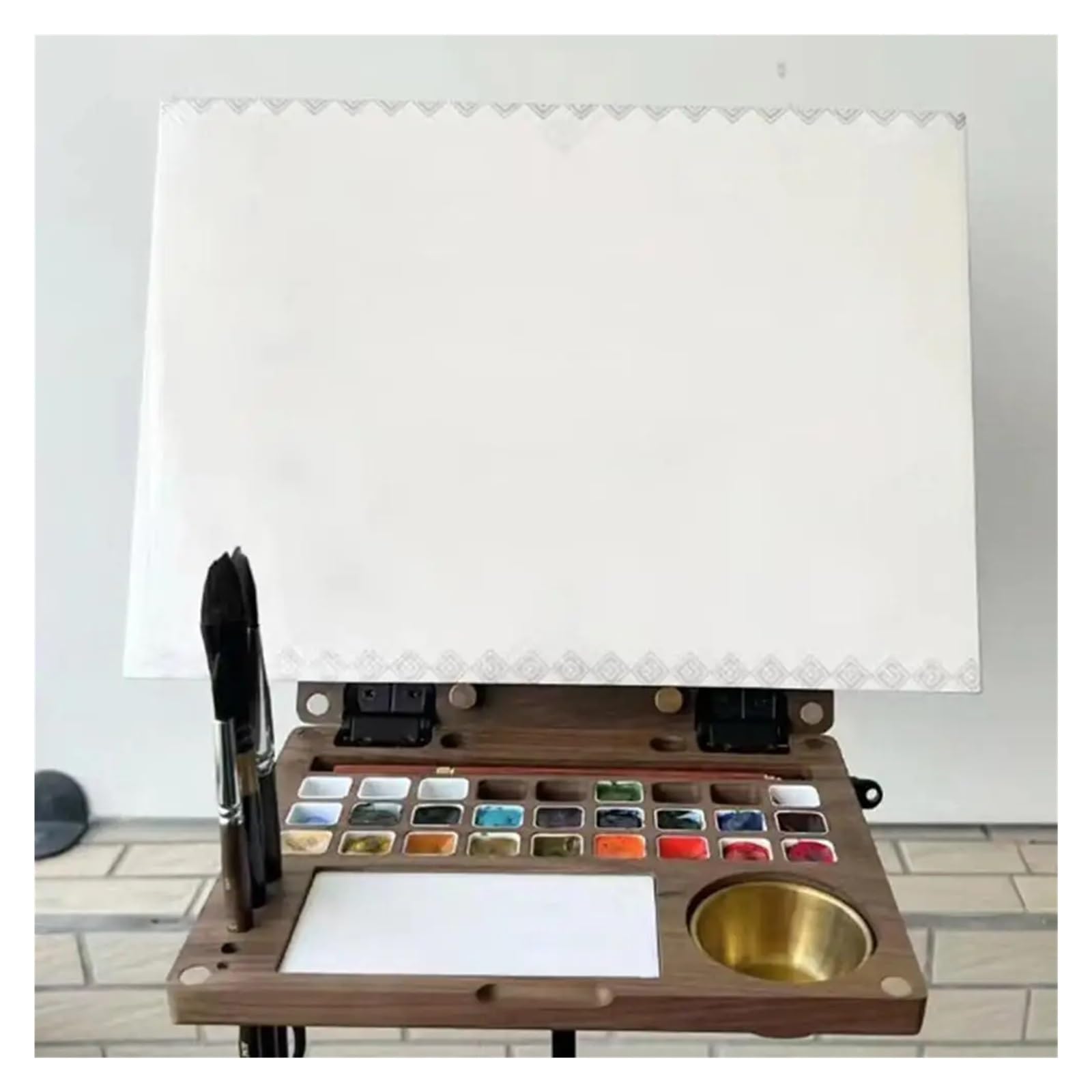 Caja de acuarela de madera multifuncional portátil para pintura de viaje, paleta de arte al óleo/gouache