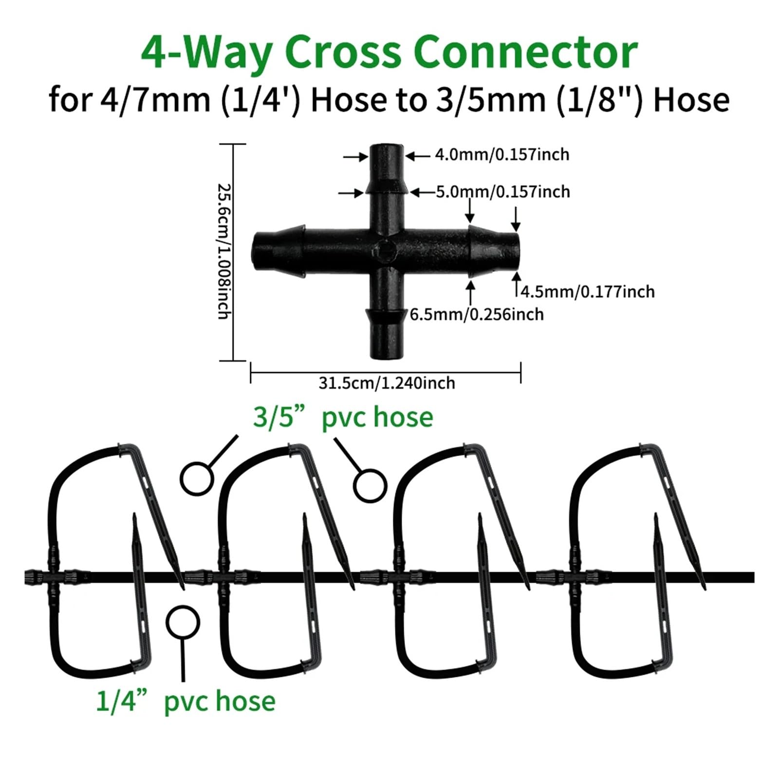 Kit di irrigazione a goccia for serra Sistema di irrigazione automatico Giardino Gocciolatore for tubo a 4 vie da 4/7mm a 3/5mm for piante in vaso Bonsai di verdure(15M-40 Drippers)