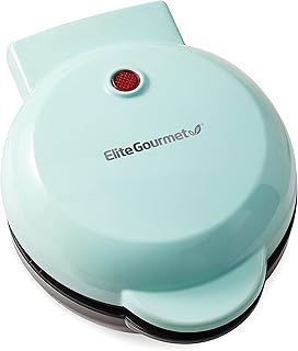 Elite Gourmet EWM013M# Electric Nonstick Mini Waffle Maker with 5-inch cooking surface, Belgian Waffles, Compact Design, Hash Browns, Keto, Snacks, Sandwich, Eggs, Easy to Clean, Blue