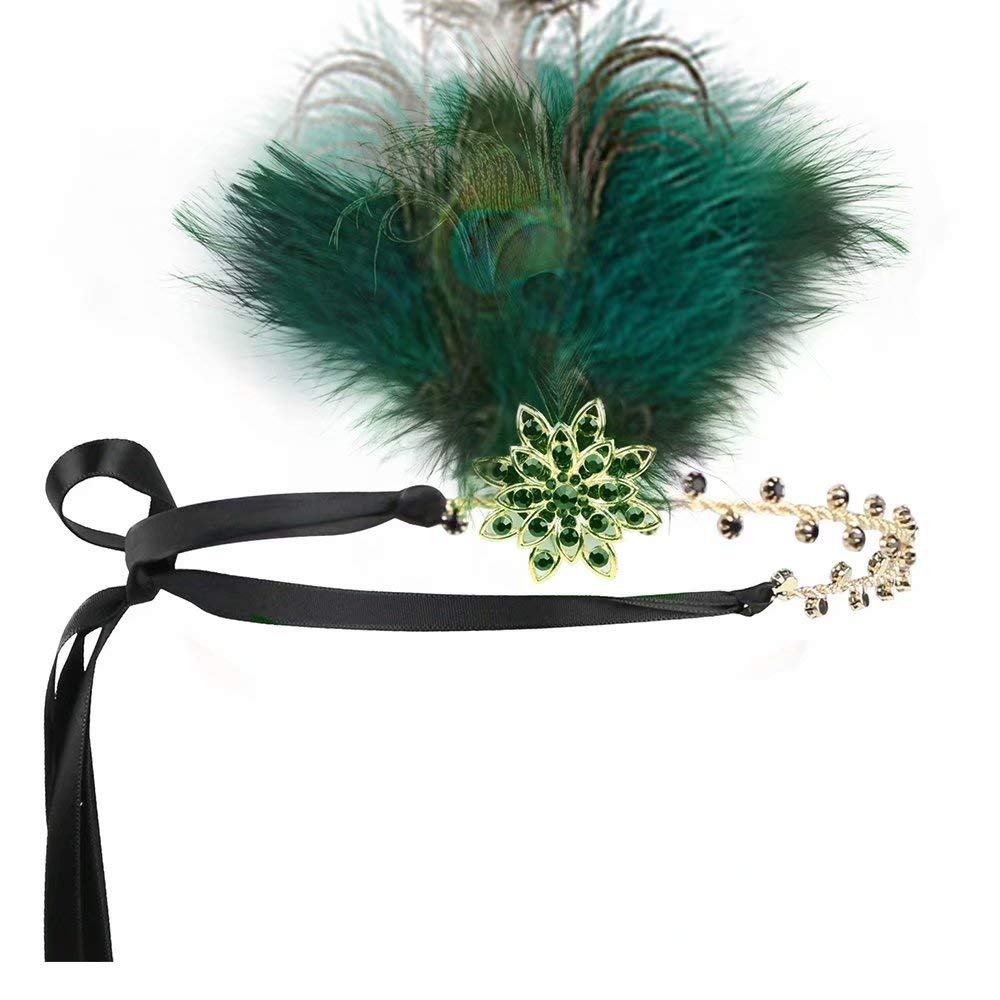 1920's Flapper Feather Headband Headpiece Great Gatsby Hair Accessories for Women Green