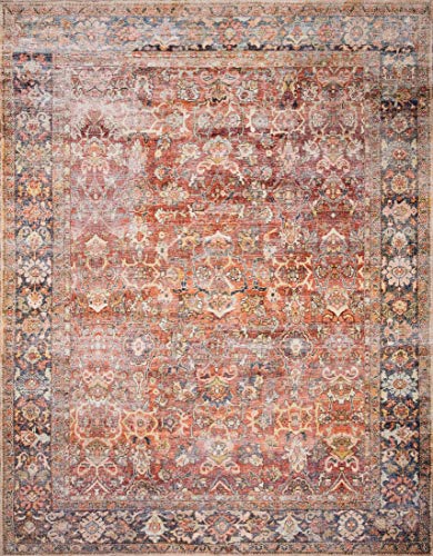 Loloi Layla Collection LAY-02 Spice/Marine 3'-6" x 5'-6" .13" Thick Accent Rug, Soft, Durable, Vintage Inspired, Distressed, Low Pile, Non-Shedding, Easy Clean, Printed, Living Room Rug