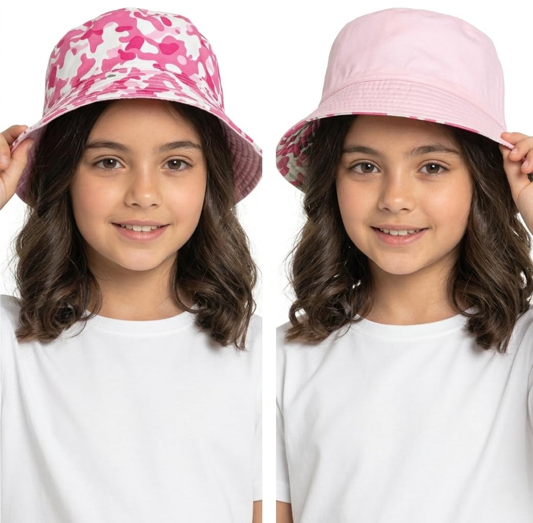 A2Z 4 Kids Girls Boys Reversible - Bucket Hat AZ41106 C.Pink 7-10 Yrs