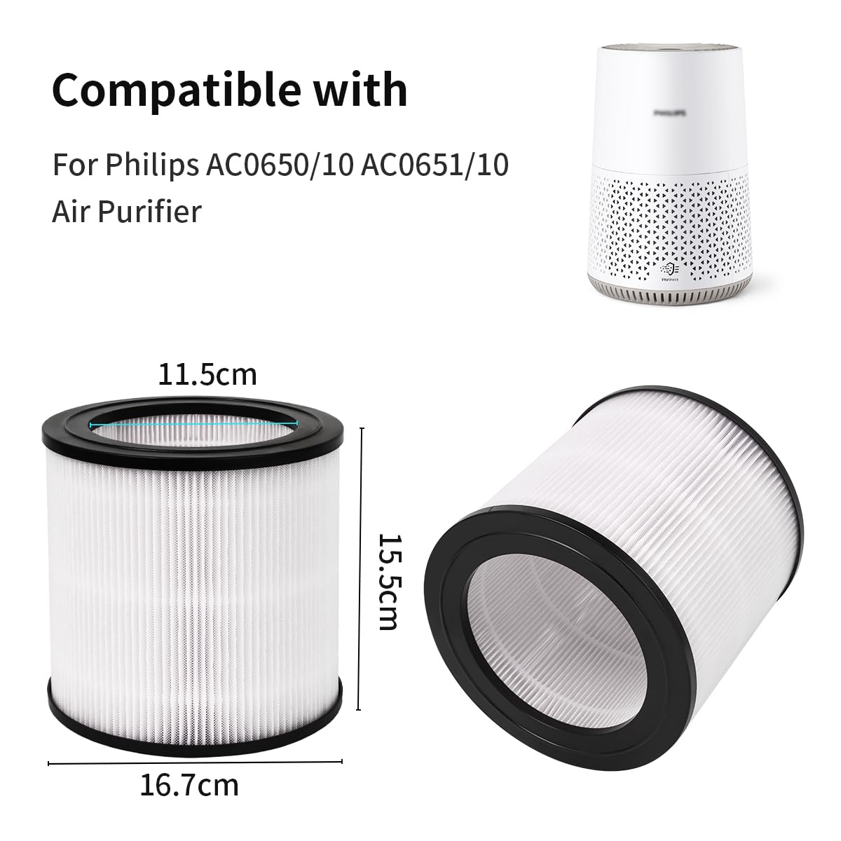 Filtro di ricambio HEPA FY0611/30 compatibile con il purificatore d'aria Philips Serie 600 Filtro HEPA di ricambio per Philips AC0650 e AC0651/10