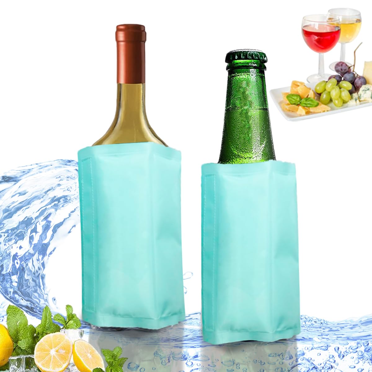 Active Wine Cooler, Freezer Sleeve, Cooler- Carrier, Quick Cooling, Cooling and Keeps Your Drink Cold Keep Cool and Chill Champagne Wine (2 Packs)