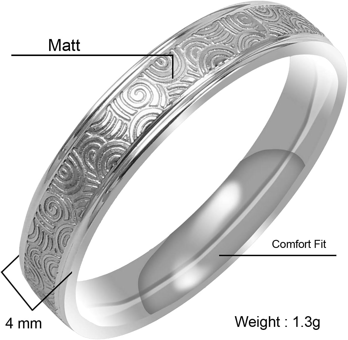 Everstone Custom Personalize Fingerprint Engrave Matte & Brushed Flat Ring Male Female Men Women His Her Groom Bride Promise Ring Wedding Bands Titanium Ring Color: Platinum Sz