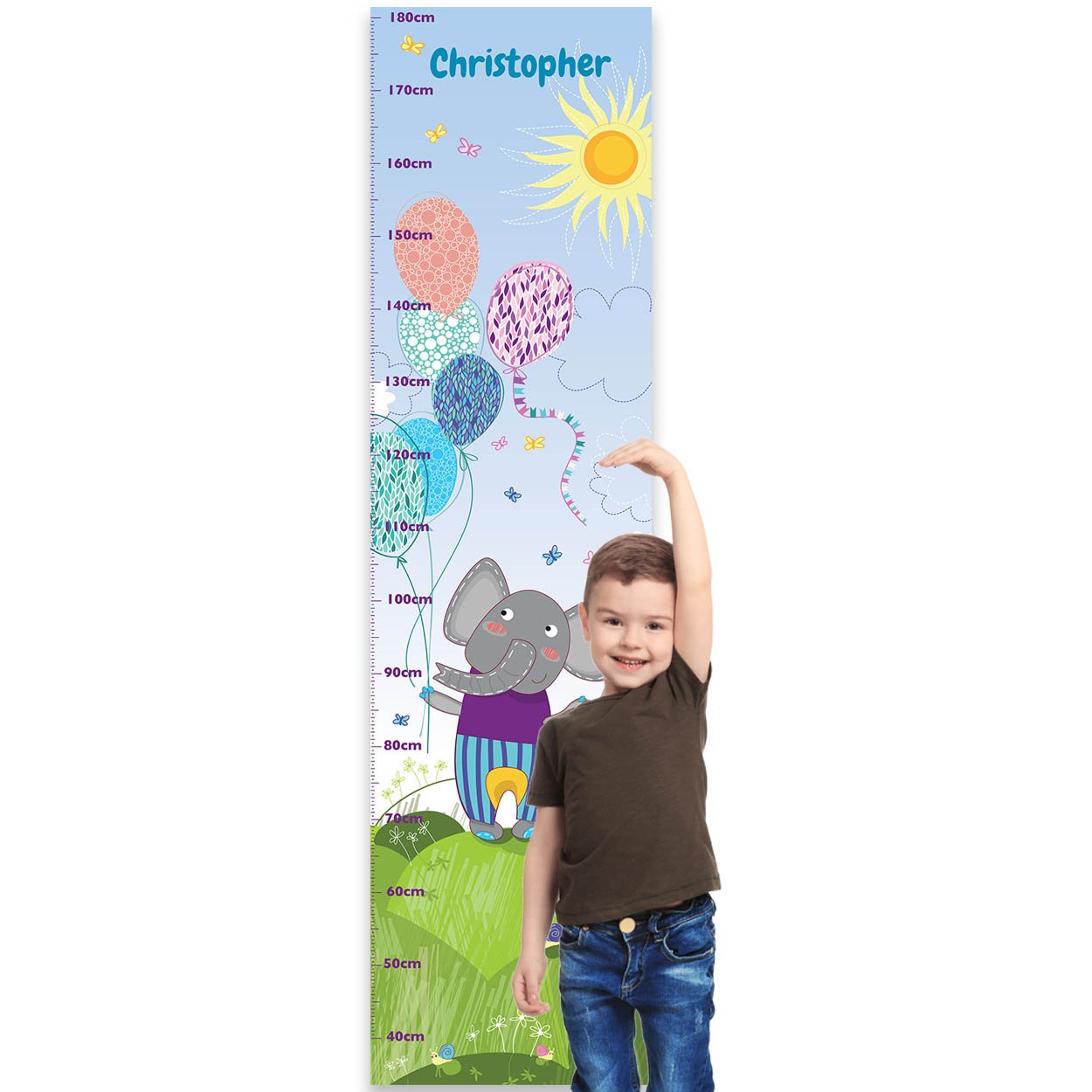 Paper Themes Personalised Childrens Height Chart for Kids Nursery Wall, or Bedroom - Elefun — image 1