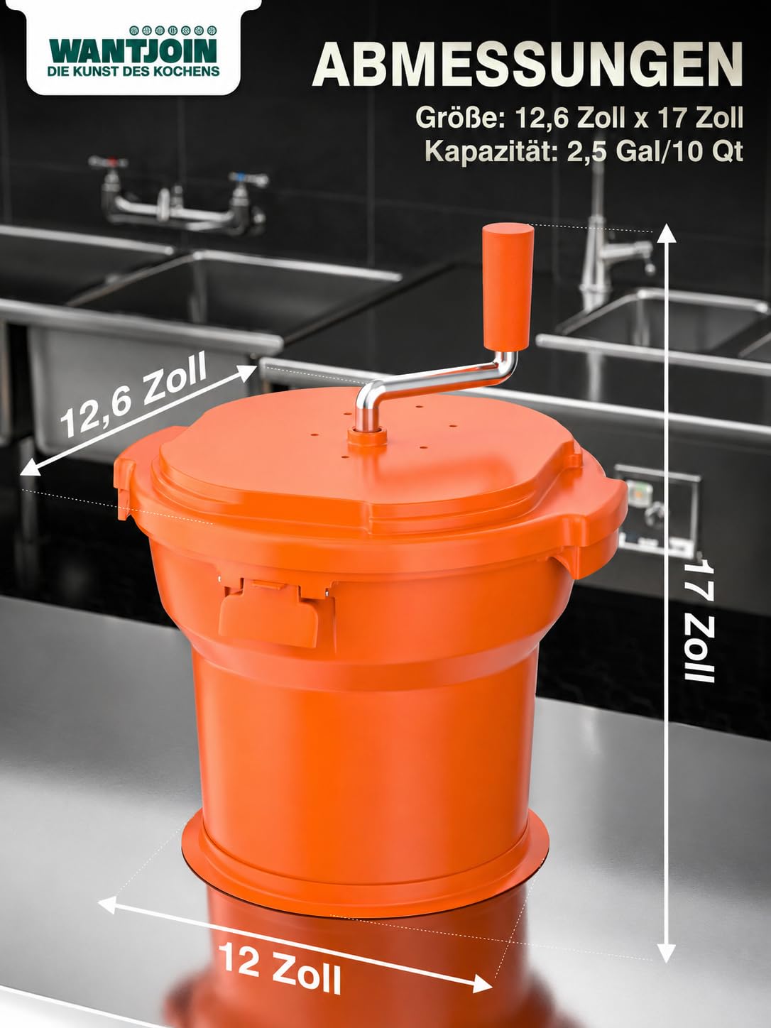 WantJoin salatschleuder groß mit 12-Liter salatdressing, rollende wagentatten mit silikon und drainaschen, 10qt-drehgeräte für einen manuellen salatschäler, salatschrauber küchenprofi