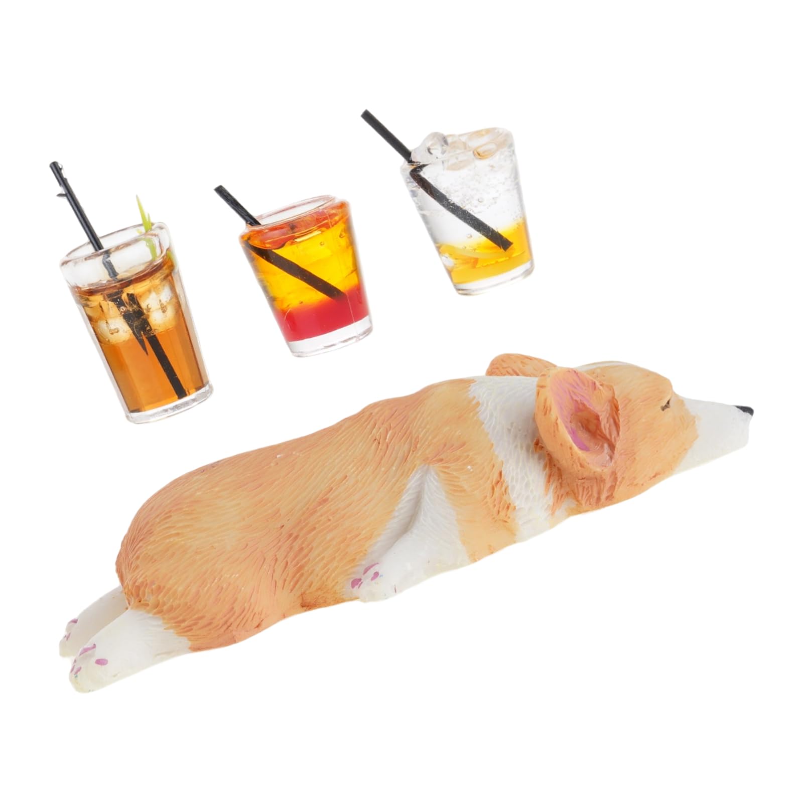 Plcpdm E Artistic Miniatur Corgis And Iced Drinks Resin Statues Ornaments For Vehicl Dashboard And Hom Offices Desktop Decors Corgis Figurin