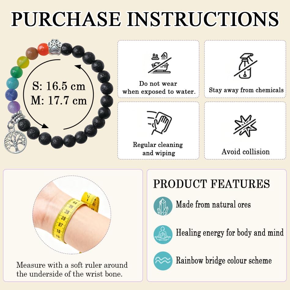 Pet Memorial Gifts, Sympathy Gift for Loss of Dogs and Cats, Chakra Rainbow Bridge Bracelet for Women Men Who Lost Pets - Image 6