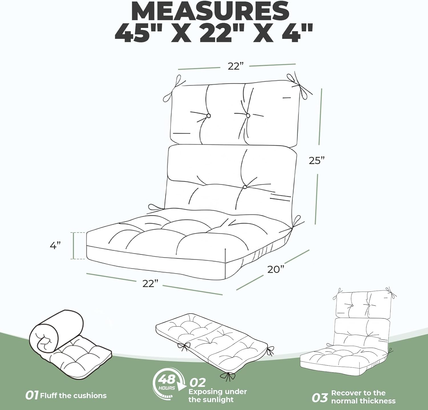 DANGHOOGY Outdoor/Indoor High Back Chair Cushion, 2 Pack Waterproof Outdoor Rocking Chair Cushion with Ties, Tufted Replacement Seat Cushions for Outdoor Furniture, Grey