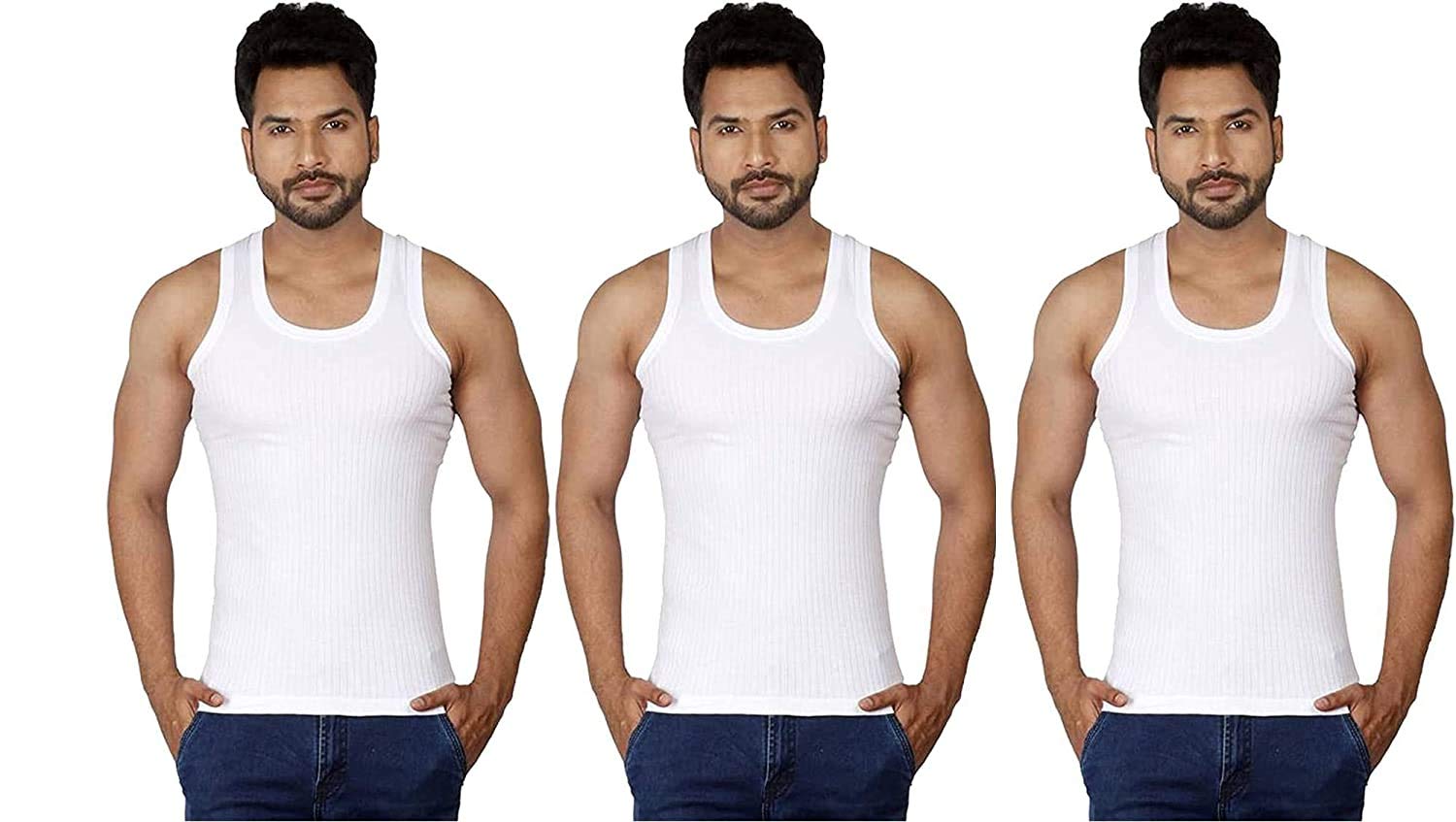 Men's Parka Cotton Vest - Pack of 3 (White, 90 Cm)