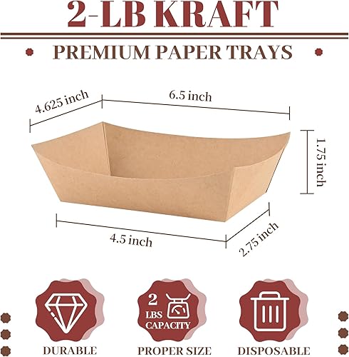 Miniatura 9 de Ocmoiy Bandejas de papel kraft de 1 libra, paquete de 100 unidades de botes de comida resistente, bandeja desechable para servir alimentos, bandejas