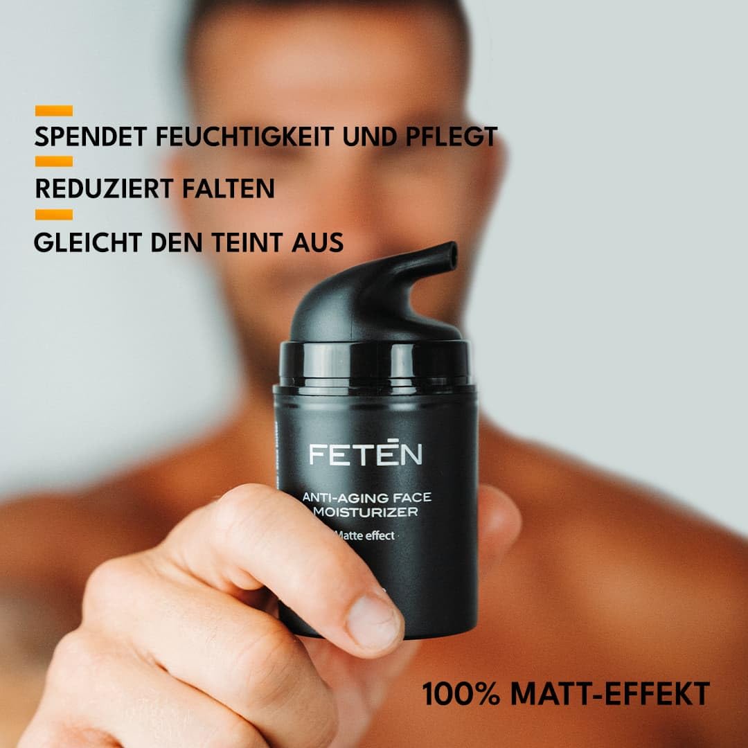 FETEN Gesichtscreme Männer – Feuchtigkeitsspendende Anti-Falten Creme mit Hyaluronsäure – Anti-Aging & Mattierende Gesichtspflege – Tages- & Nachtcreme Männer – Hautpflege gegen Akne 50ml (2er Pack)