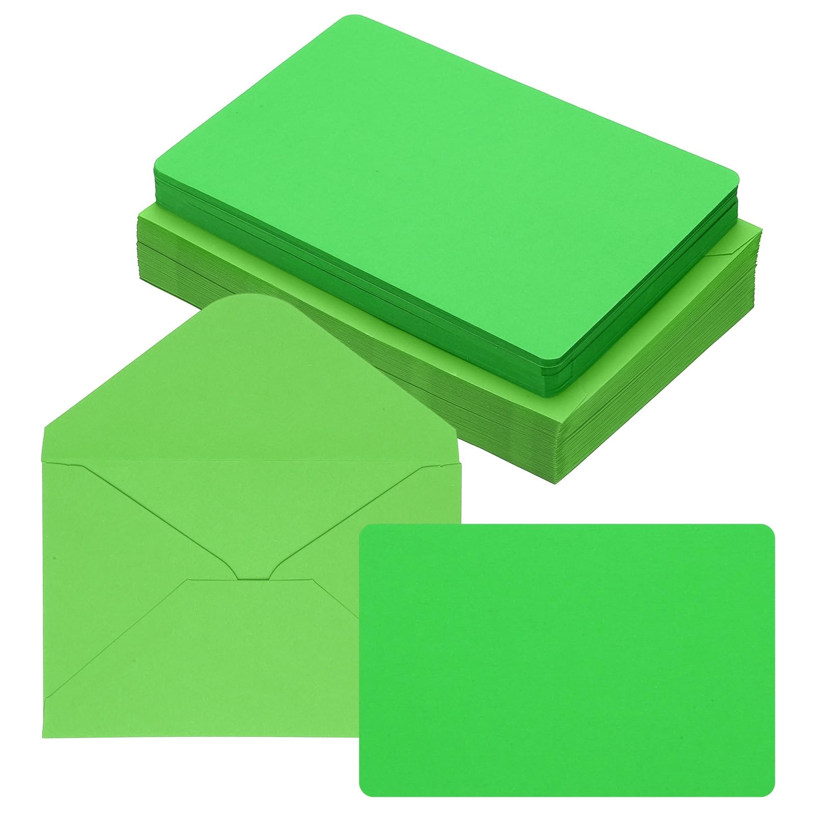 PATIKIL 10x15cm Blank Greeting Cards and Envelopes, 50Sets Half Fold Note Cards and Envelopes Folded Rounded Corner Cardstock Card for DIY Wedding Birthday Party Invitations, Bright Green