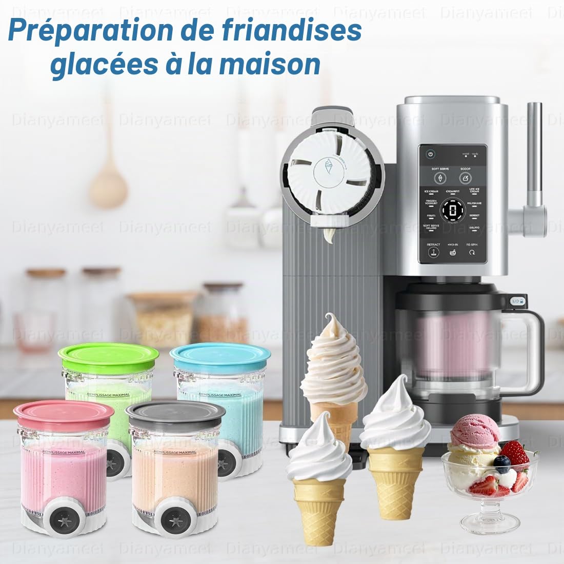 4 récipients de rechange compatibles avec la machine à glace molle Ninja Swirl by CREAMi série NC700 NC7001EU, pour accessoires de coupes à glace Ninja Swirl by Creamy