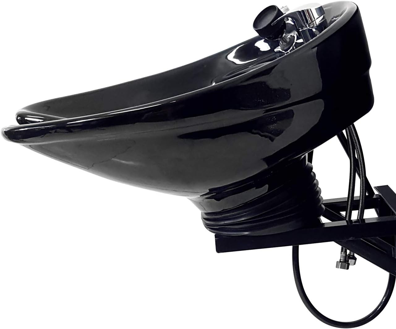 Fully Tilting and Wall-Mounted Ceramic Shampoo Bowl, Black Salon Sink, Beauty Salon Equipment for Hair Stylists - TLC-B07-WT - eMark Beauty