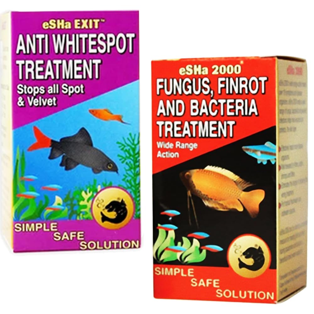 Esha 2000 and Esha Exit Fungus Whitespot Aquarium Fish Treatment Finrot Bacteria Dropsy