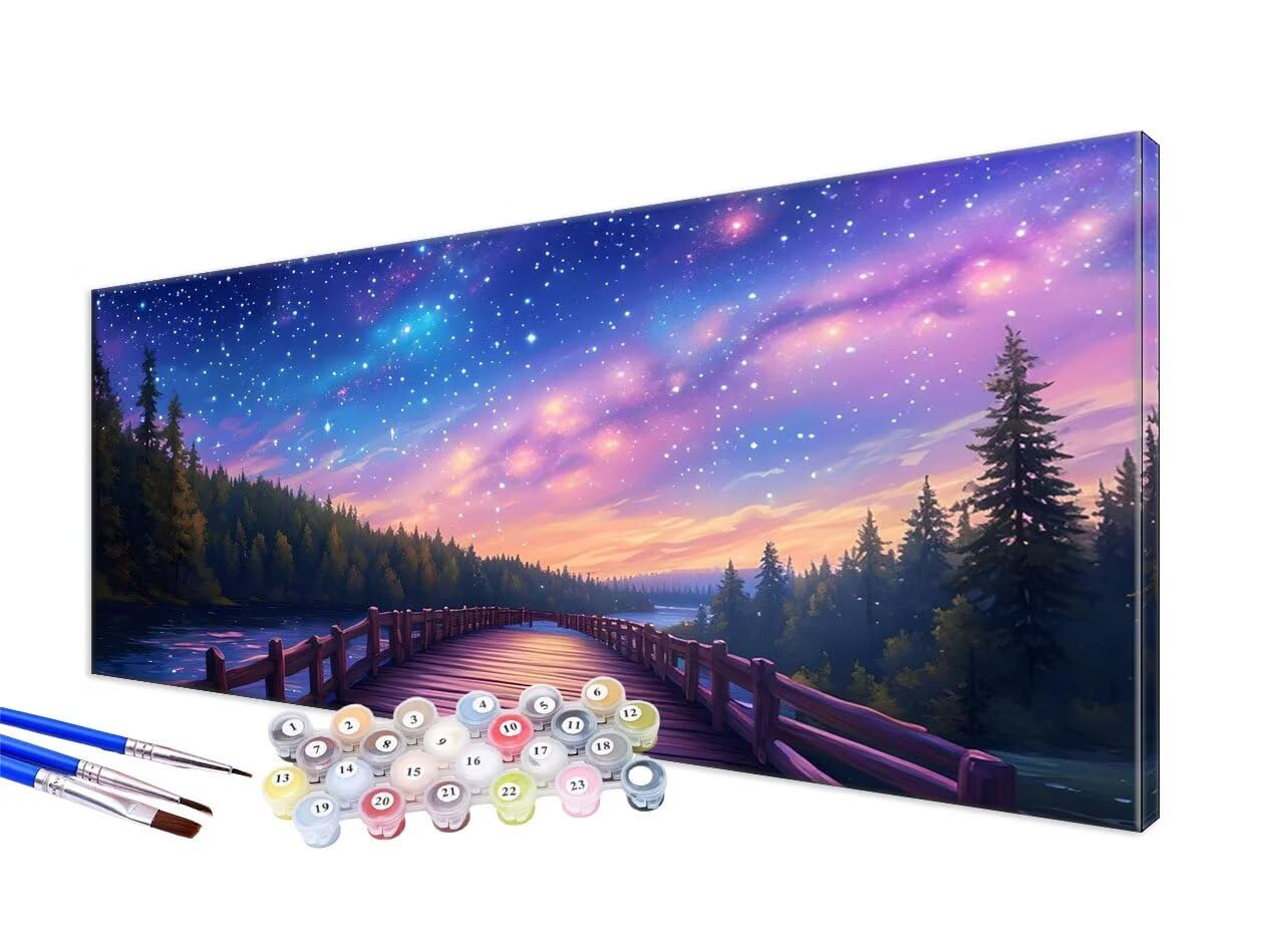 Dipingi con i Numeri Adulti,Paint by Numbers Cielo stellato Dipingi con i Numeri Principianti,Kit di Arte Fai Da Te con Pennello e Pigmento Pcrilico,Deco la Casa,Ponte (60x120cm,Senza Cornice) JC-145
