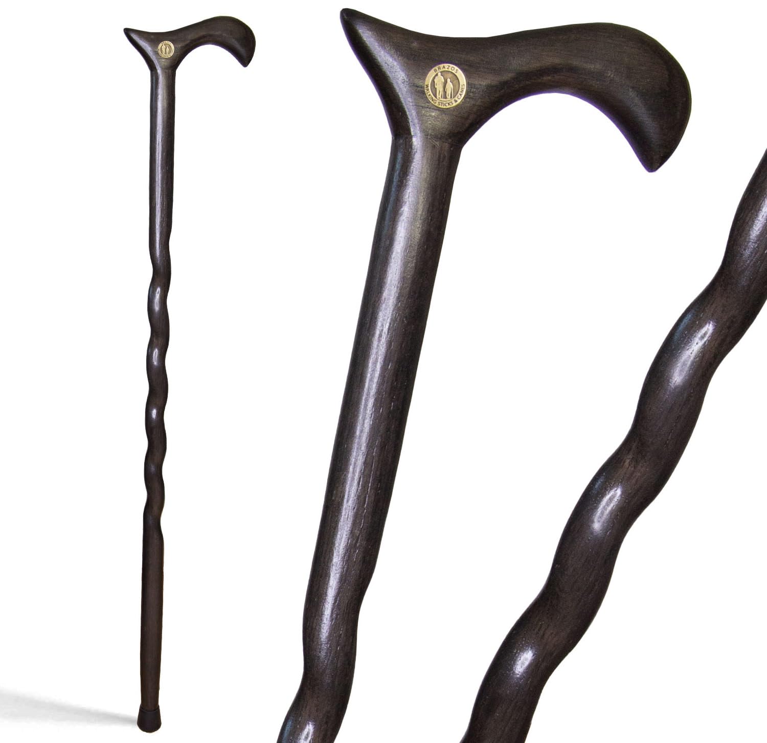 Brazos Handcrafted Wood Walking Cane, Twisted Oak, Derby Style Handle, for Men & Women, Made in The USA