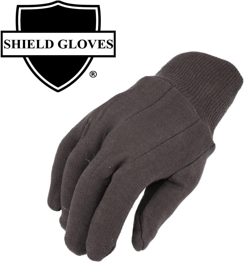 PackagingSuppliesByMail PSBM 24 Pairs Brown Jersey Gloves for Men, Large Size, Industrial Grade, Non-Disposable Safety Work Gloves, Lightweight Cotton Blend