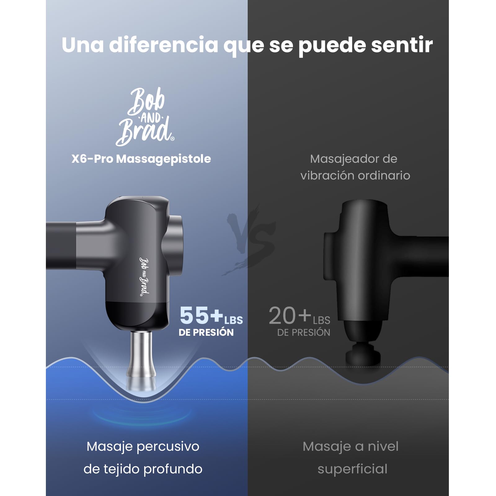 Pistola de Masaje Muscular, Bob and Brad X6 Pro Massage Gun con cabezal metálico Profesional Masajeador de Músculos de Tejido Profundo, Pistola Masajeador para Relajación de Masaje Muscular