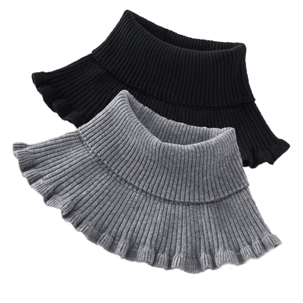 Elegtiskas Women's Black,Grey Detachable Fake Collar Knitted Turtleneck Dickey Collar For