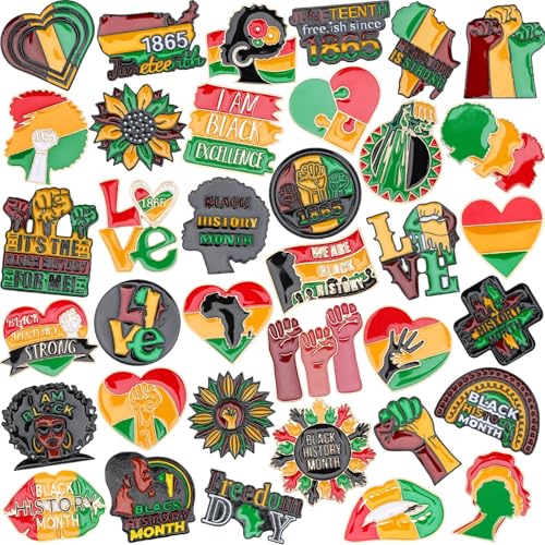 DTOFOOT 36 PCS Black History Month Enamel Pins Black History Lapel Pins Black Power Label Badges and Proud Decoration for Black Lives Matter Activity Supplies DIY Brooch Pins for Clothes Bags Backpack Hat Decor
