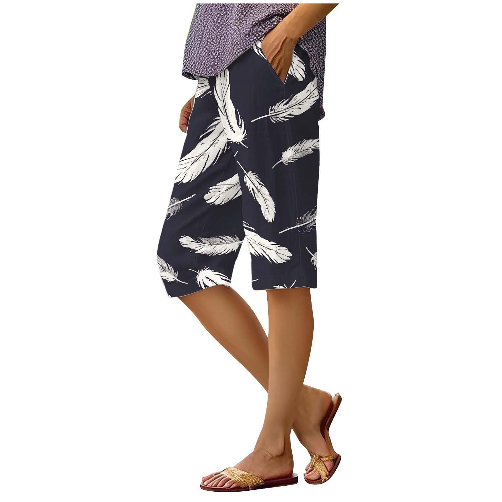 Pantaloni Capri da donna casual alla moda a gamba larga in bambù con tasche da donna pull on capris crop vestibilità rilassata lino pull on capris per donna leggero