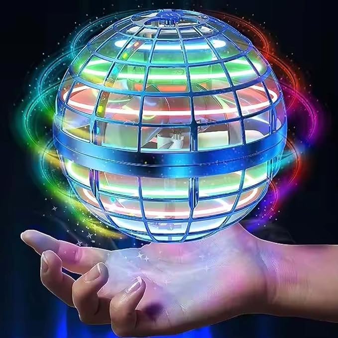Image of Flying Orb Ball Toy with RGB LED Lights, Hand Controlled Boomerang Spinner Drone, USB Rechargeable, for Kids and Adults