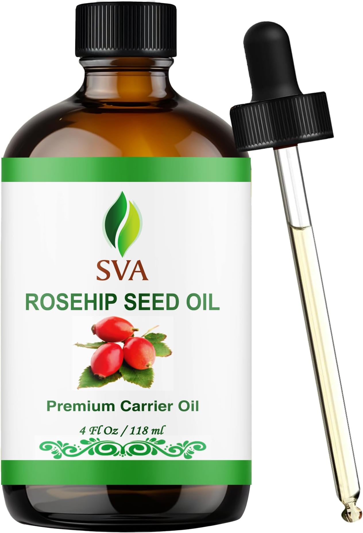 SVA Rosehip Seed Oil - 4 Fl Oz – 100% Natural & Cold Pressed - for Face, Skin Care, Hair Care, Scalp Massage & Body Massage – Carrier Oil with Dropper