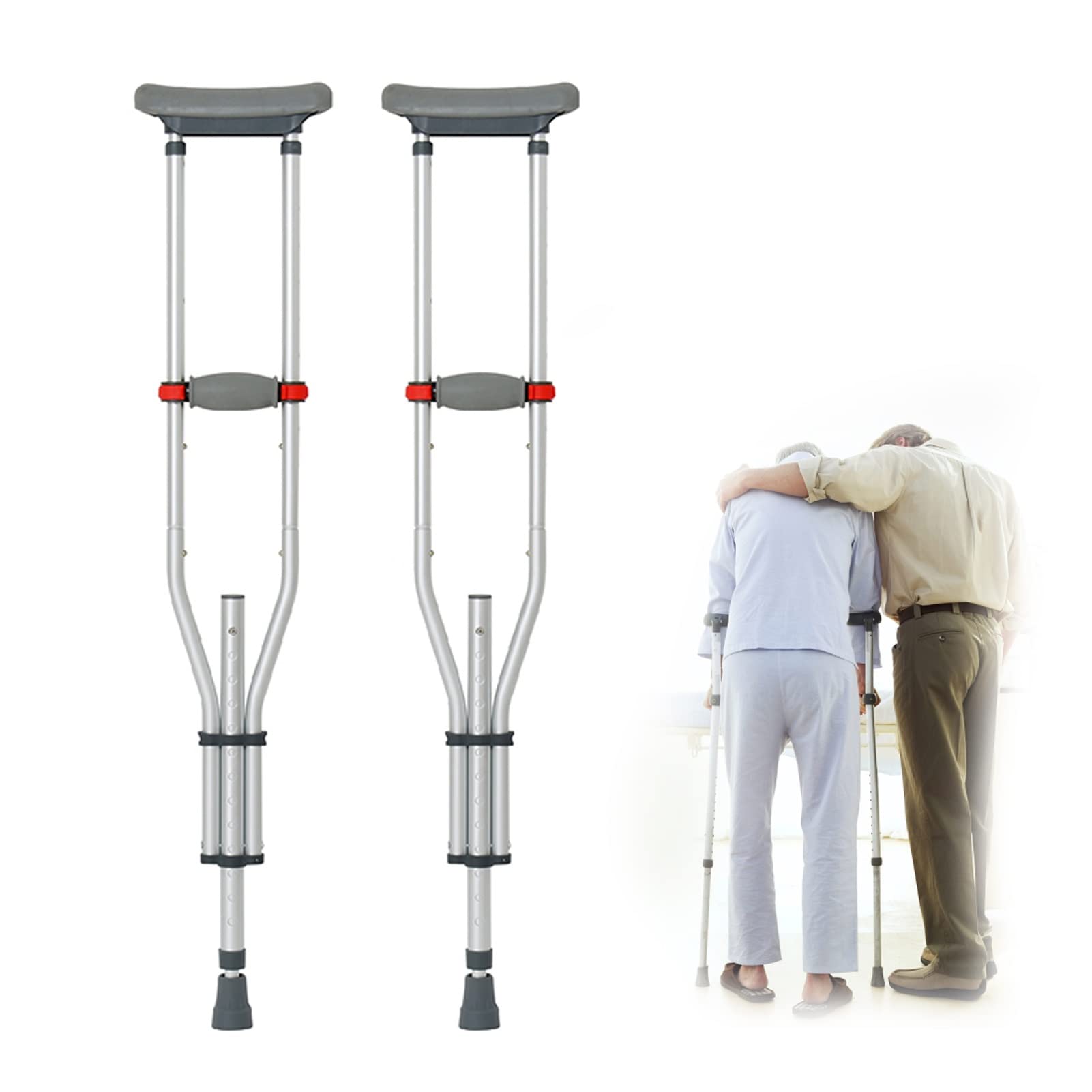 Muletas Plegables de Aluminio para Axilas, Muletas Ligeras y Ajustables para Caminar, Ideales para Viajar o Trabajar, Soporta hasta 440 Libras