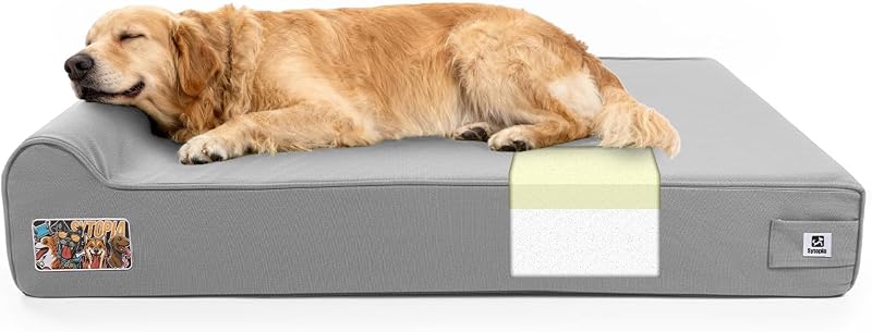Orthopedic Dog Beds for Extra Large Dogs, 7" Extra Thick Memory Foam Canvas Pet Bed with Durable Chew Proof Fabric Cover, Waterproof Liner & Washable Cover, Nonskid Bottom, Light Grey