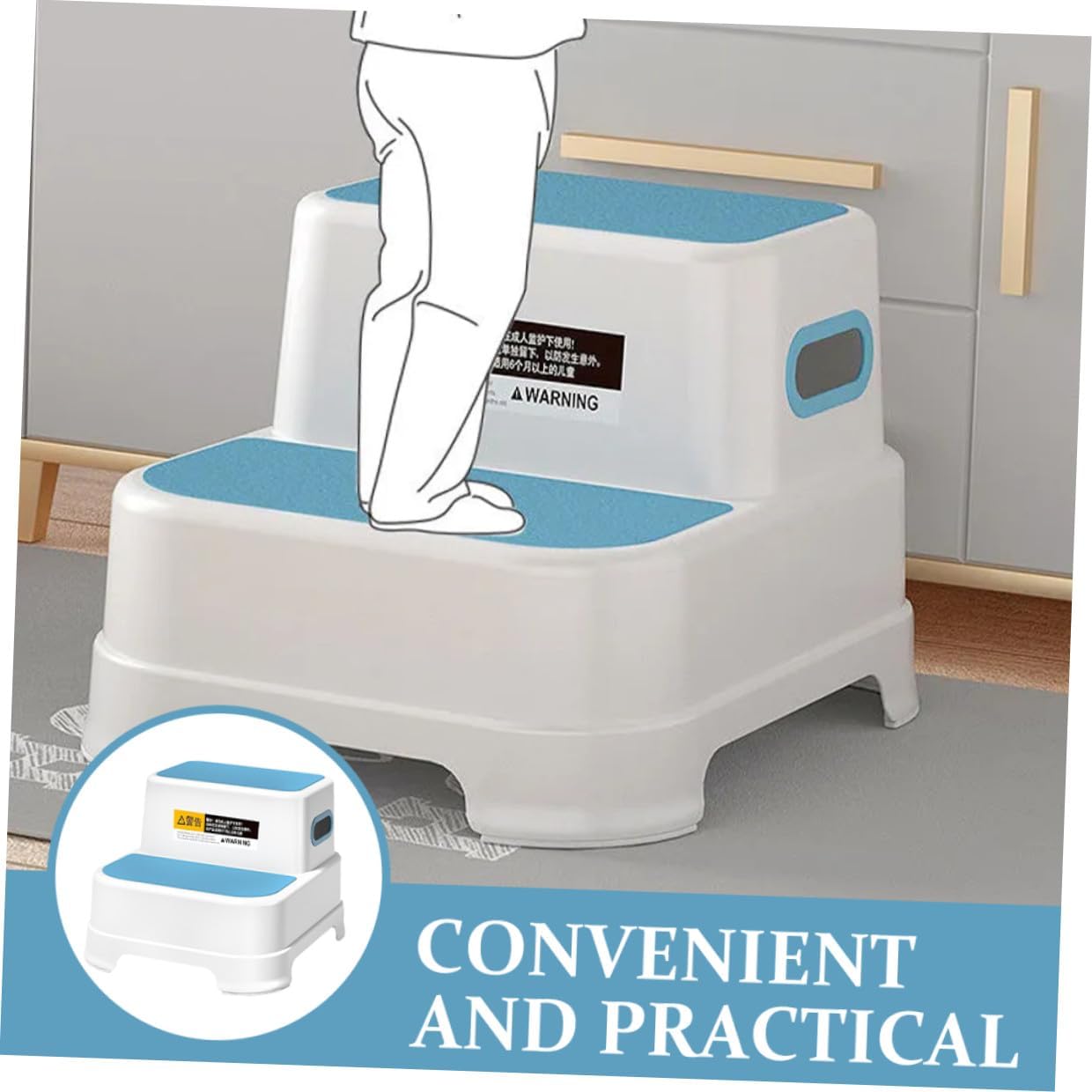 PRETYZOOM Step Stool Non-Slip Toilet Stool with Handle Peacock Blue Portable for Boys and Adjustable Height Booster for Washing and Toilet Training
