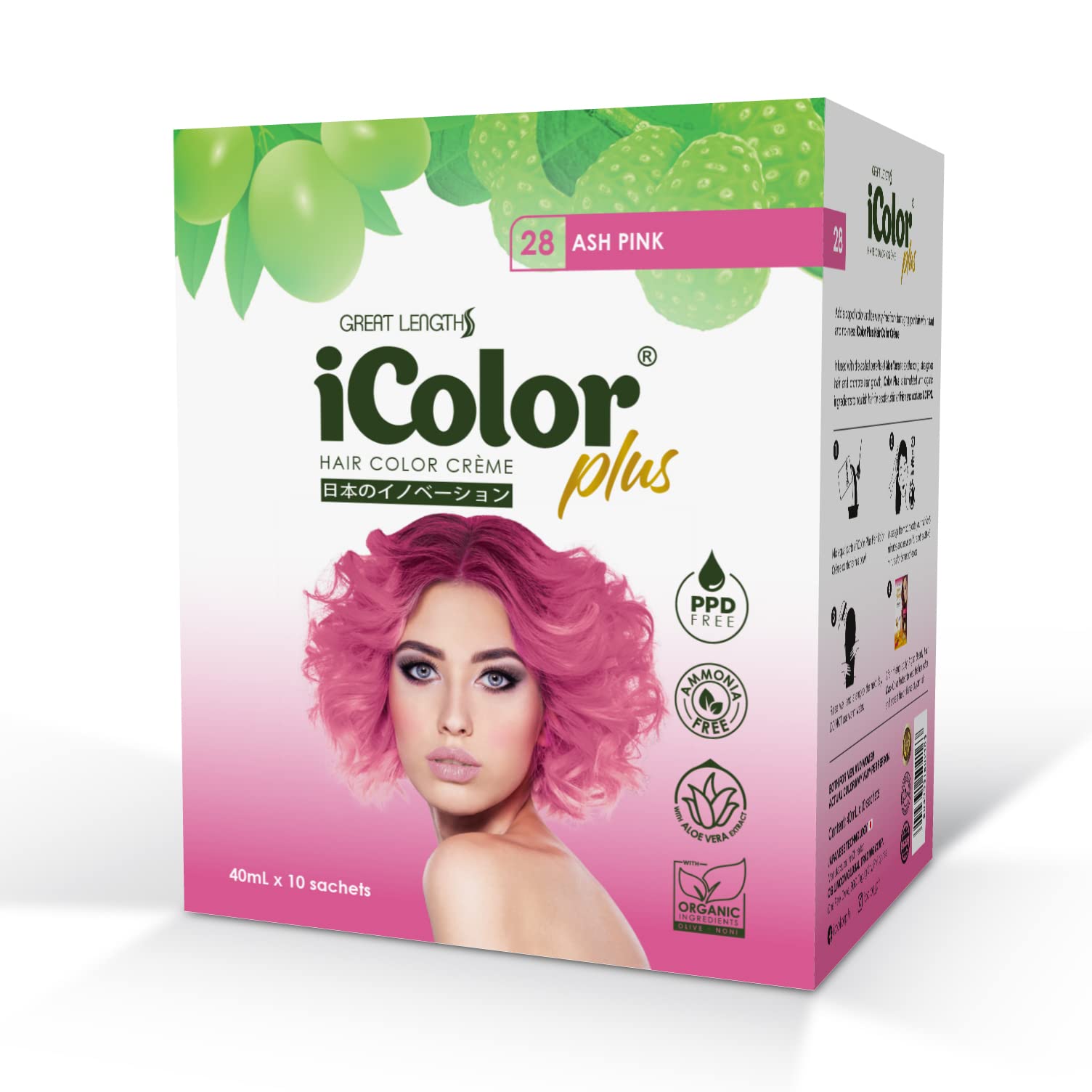 Buy iColor Plus Hair color crème Ash Pink 40ml x 10 sachets, Permanent