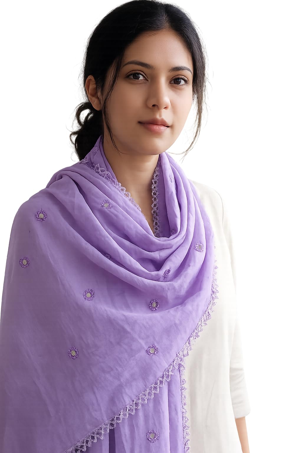 Lavender Embroidered Dupatta for Women | Soft Lightweight Premium Fabric Dupatta | Mirror Work & Lace Border | Ethnic Party, FestiveL Wear, Casual Wear Dupatta 2.25 METER-image-24