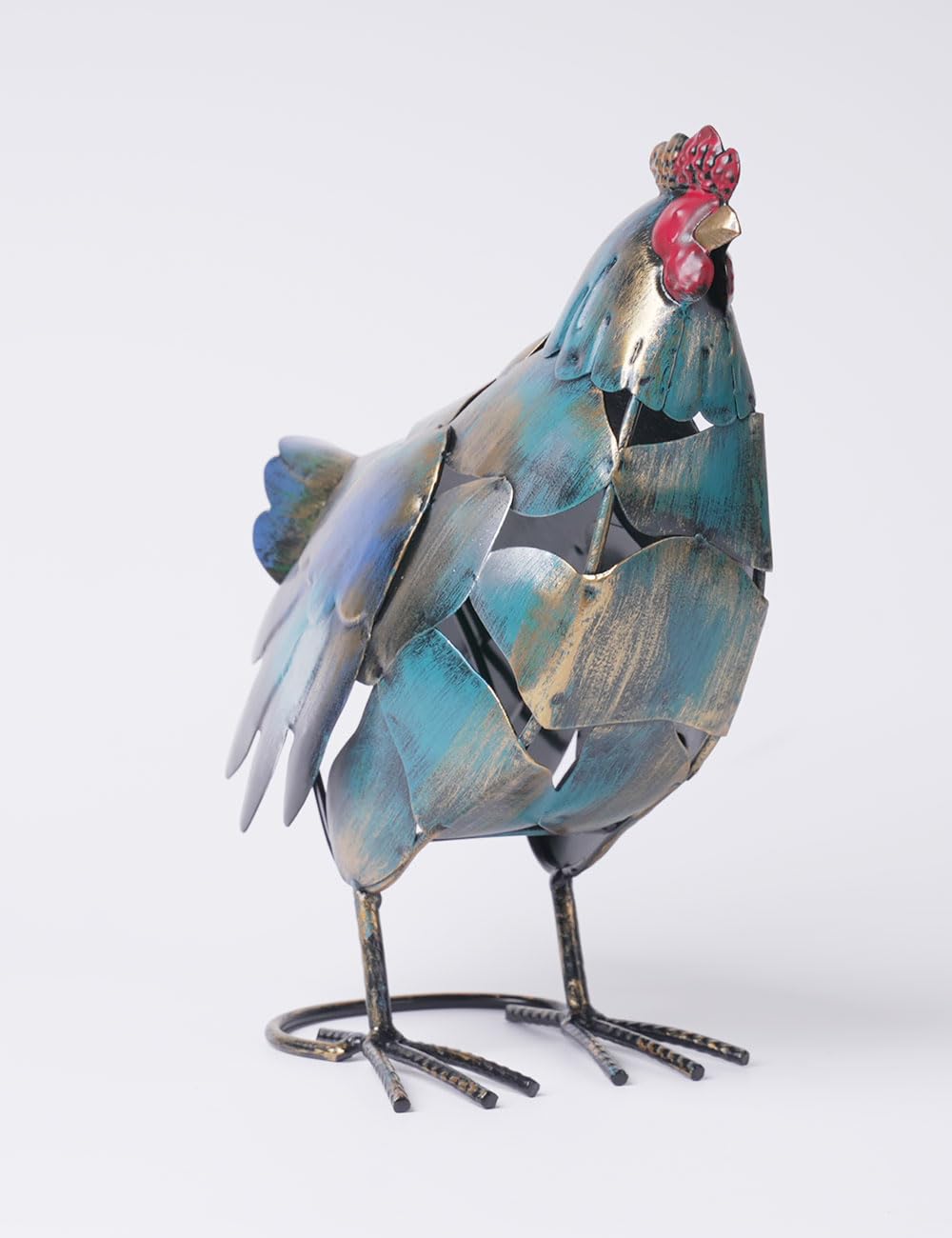 HAUCOZE Gallo Estatua Metálico Escultura Animal Figura Moderna Decoración Interior Adorno Arte Hogar Regalo para Salón Oficinas Comedor 27cm
