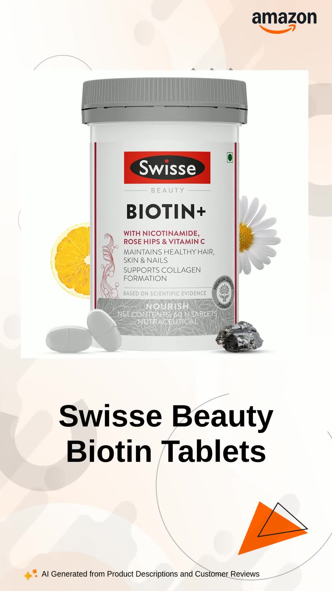 Swisse Beauty Hair Skin Nails+ with Vitamin C and Biotin for Healthy hair, Radiant Skin and Stronger Nails