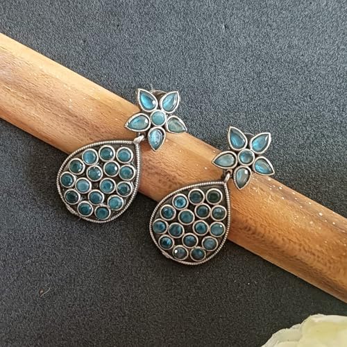 Efulgenz Indian Earrings for Women Oxidized Jewelry Floral Crystal Earrings Dangle Tear Drop Earring Set Bollywood Bohemian Fashion Statement Jewelry for Women2