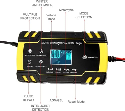 Miniatura 4 de Cargador de batería inteligente automático de 12 V/24 V | Cargador de reparación de pulsos con pantalla LCD | Modo inteligente Protección contra